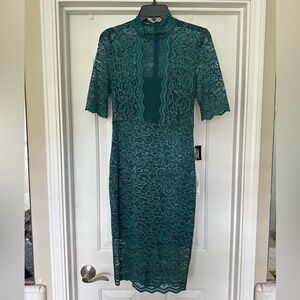 Express lace mock neck sheath dress